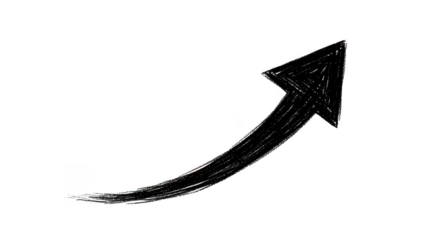 Black curved arrow pointing up-right on transparent background
