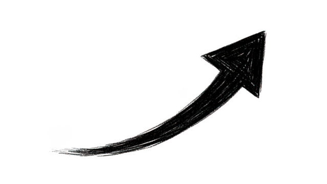 Black curved arrow pointing up-right on transparent background
