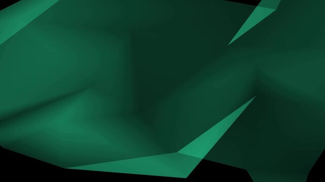 Abstract dark green geometric shapes with translucent folds on a black background, creating a dynamic and modern visual.
