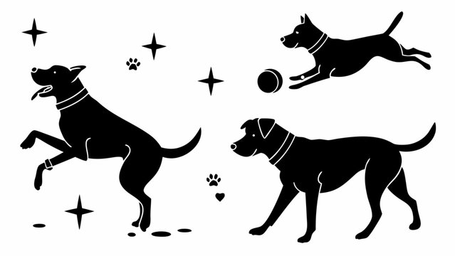 Playful dogs joyfully running and leaping, creating a fun, energetic vibe for pet-themed projects and designs with a modern, minimalist aesthetic