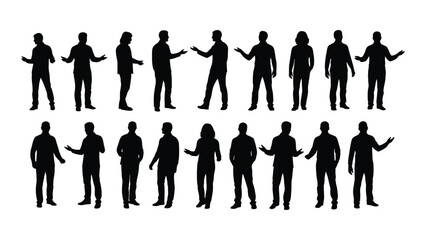Collection of diverse people silhouettes with gesturing arms isolated on white background, Vector