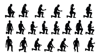 Naklejka premium Lunge and kneeling exercise silhouettes isolated on white background, Vector