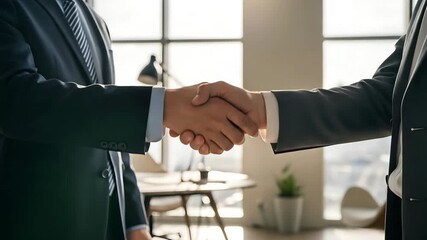 Business professionals in suits shaking hands to seal a successful partnership - Powered by Adobe
