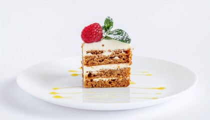 Generative AI a slice of cake with strawberry on a plate in the white background