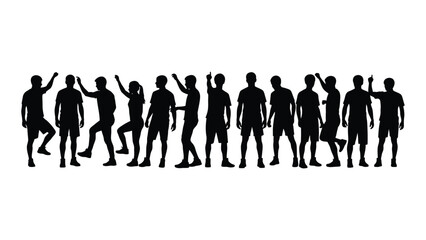 Diverse group of people silhouettes in dynamic poses isolated on white background, Vector