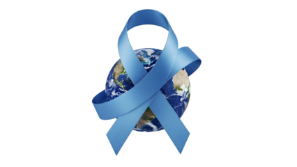 Light Blue Cancer Awareness Ribbon Encircling Earth for Global Cancer Awareness