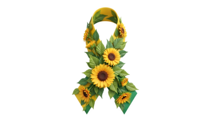 Yellow Awareness Ribbon with Sunflowers for World Cancer Day on Transparent Background