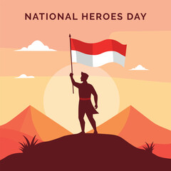 National Heroes Day Illustration with Indonesian Flag