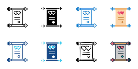 Wedding vows icon set multiple style vector collection. Editable Stroke 
