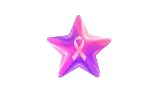 Pink Glossy Star With Breast Cancer Awareness Ribbon Symbol Design - Powered by Adobe