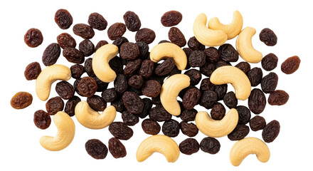 Cashews and raisins flat lay composition isolated PNG with Transparent Background