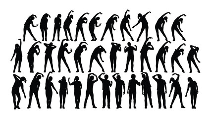 Stretching people silhouettes collection isolated on white background, Vector
