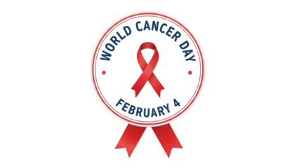 World Cancer Day Badge with Red Ribbon – February 4 Awareness Emblem PNG
