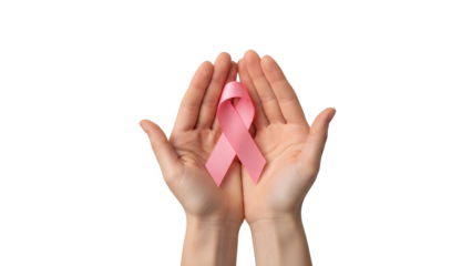 Hands Holding Pink Breast Cancer Ribbon – Awareness Support PNG