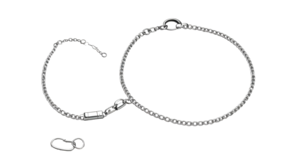 An open silver chain bracelet and clasp component, likely for jewelry or accessories