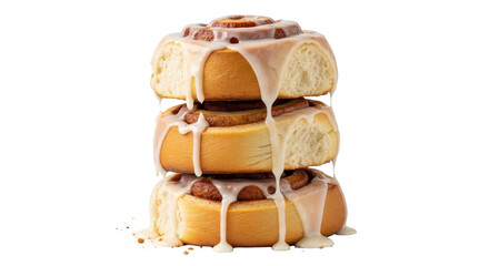 Stack of three iced cinnamon rolls isolated PNG with Transparent Background