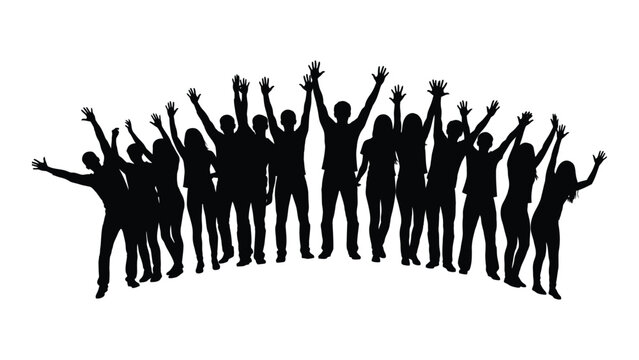Cheering crowd silhouette isolated on white background, Vector