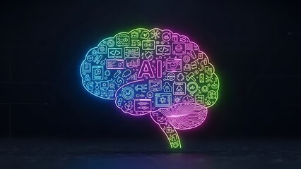 Digital brain concept with glowing circuit board design on dark background.