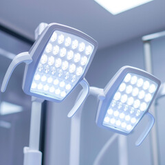 Bright dental LED lights in modern clinic