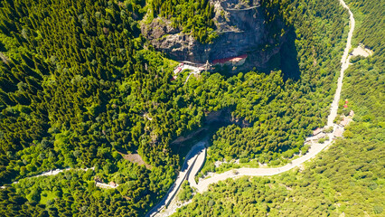 Altindere, Trabzon Province, Turkey. Sumela Monastery. Altindere Valley Park. Coniferous forest on the slopes, Aerial View