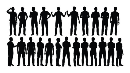 Collection of male silhouettes in various poses isolated on white background, Vector