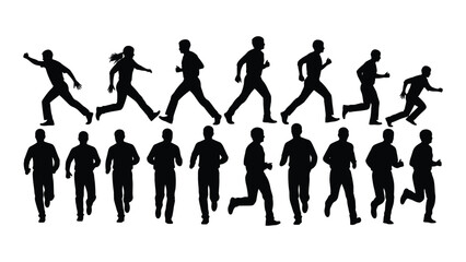 Obraz premium Running people silhouettes isolated on white background, Vector