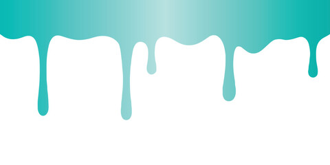 Teal color gradient drips on white background, liquid effect isolated on white background