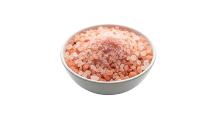Himalayan pink salt crystals in bowl isolated PNG with Transparent Background