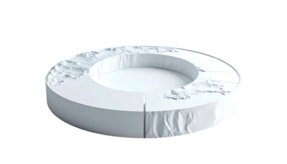 A white, circular podium with an inner ring, textured surfaces, isolated on black