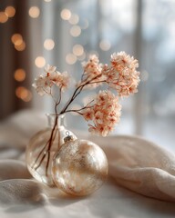 Minimal pastel Christmas interior with soft beige tones, delicate ornaments Pastel Modern Luxury Christmas Interior Minimal Pastel Luxury Holiday Interior