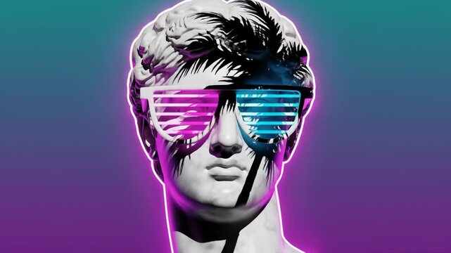 David Statue Wearing Retro Sunglasses With Neon Style