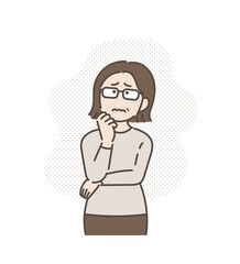悩む、モヤモヤするポーズの40代女性のイラスト