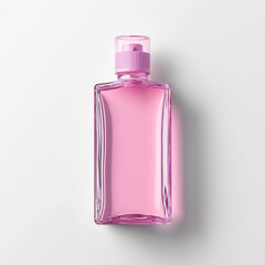Pink perfume bottle in minimal style on white background