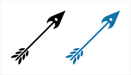 Black and blue arrow icons with feather fletching on white background vector © Tania
