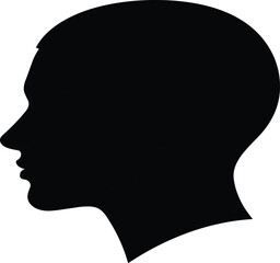 Black silhouette profile of a human head facing left on white background face