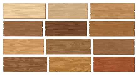 Large collection of wooden planks and signboards with various wood textures, grains, and colors for design and background elements.