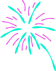 Colorful abstract firework illustration in vibrant teal and magenta strokes, creating a festive burst effect. Perfect for celebration designs, party themes, and holiday graphics.
