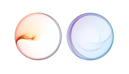 Two abstract circular shapes with flowing, ethereal lines on a black background