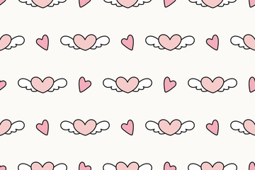 Pastel winged heart cute seamless pattern for romantic kawaii aesthetic designs