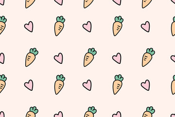 Cute carrot and heart pastel seamless pattern for playful kids and kawaii designs