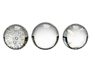 Three abstract circular shapes with textured surfaces isolated on transparent background