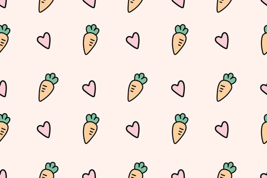 Cute carrot and heart pastel seamless pattern for playful kids and kawaii designs