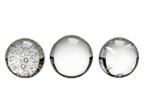 Three abstract circular shapes with textured surfaces isolated on transparent background - Powered by Adobe