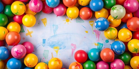 Vibrant painted balloons create colorful abstract background,  party background,  art