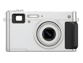 Modern silver digital camera isolated on transparent background