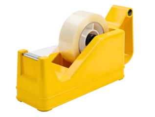 Yellow tape dispenser with clear tape isolated on transparent background