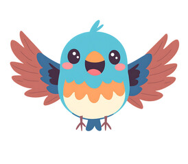 Fototapeta premium Cute cartoon blue bird with open wings and happy expression isolated on transparent background