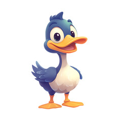 A charming cartoon duckling with big eyes and a friendly smile standing proudly isolated on transparent background