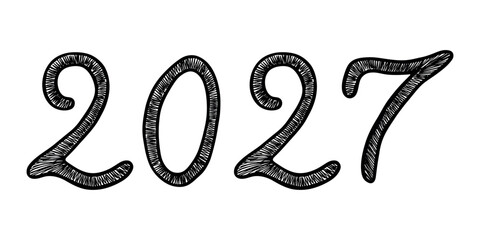 Hand drawn happy New Year doodle 2027 numbers Single element for calendar, card, banner, flyer, web, poster, design, decor