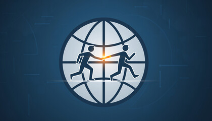 Symbolic illustration of global business partnership and international cooperation, depicting two figures shaking hands within a stylized world map, emphasizing connectivity and agreement